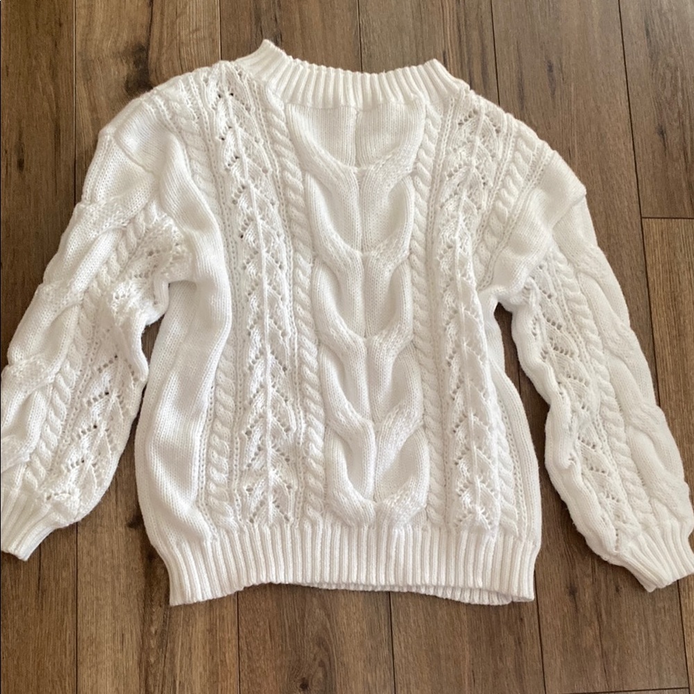 Elegant White Cable Knit Sweater